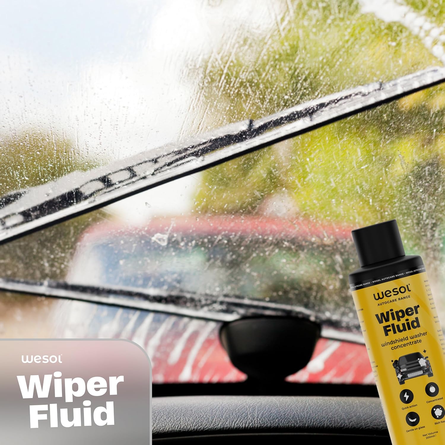 Wesol Car Wiper Liquid Windshield Washer Concentrate 200ml Quick Action Concentrated Gentle on Glass Rich Foam