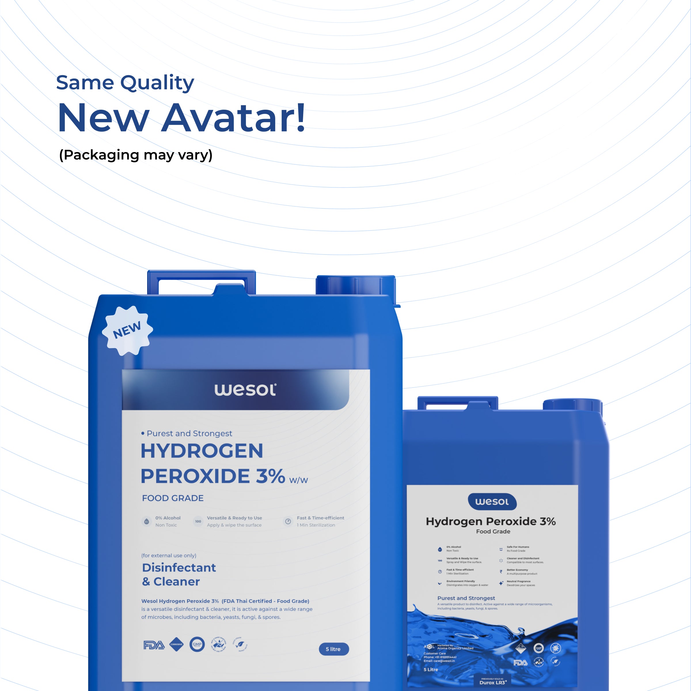 Wesol Hydrogen Peroxide 3% Food Grade | Multi-Use Disinfectant | Kills 99.9% Germs & Viruses | 5 Litre Pack - Best For Cleaning, General disinfection, deodorising, Hydroponics, Food production