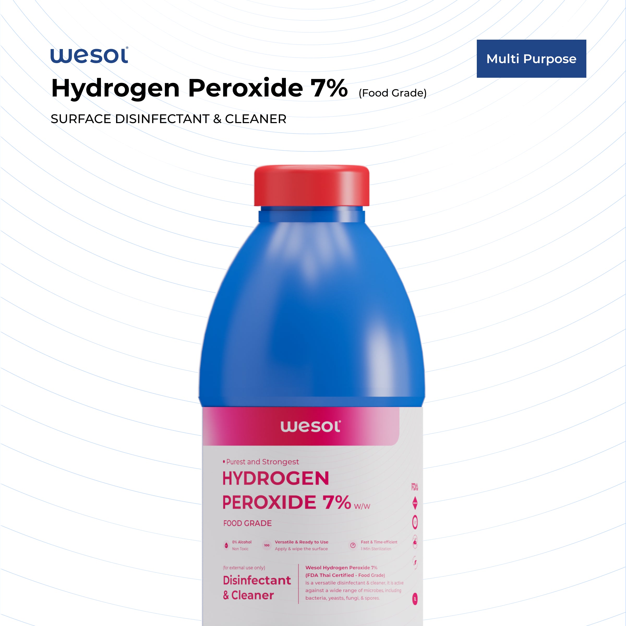 Wesol Hydrogen Peroxide 7.6% w/w Food Grade Multipurpose Disinfectant Solution - 1 Litre Pack | Best For Cleaning, disinfection. sterilization | Farming, Gardening, Hydroponics, Food production