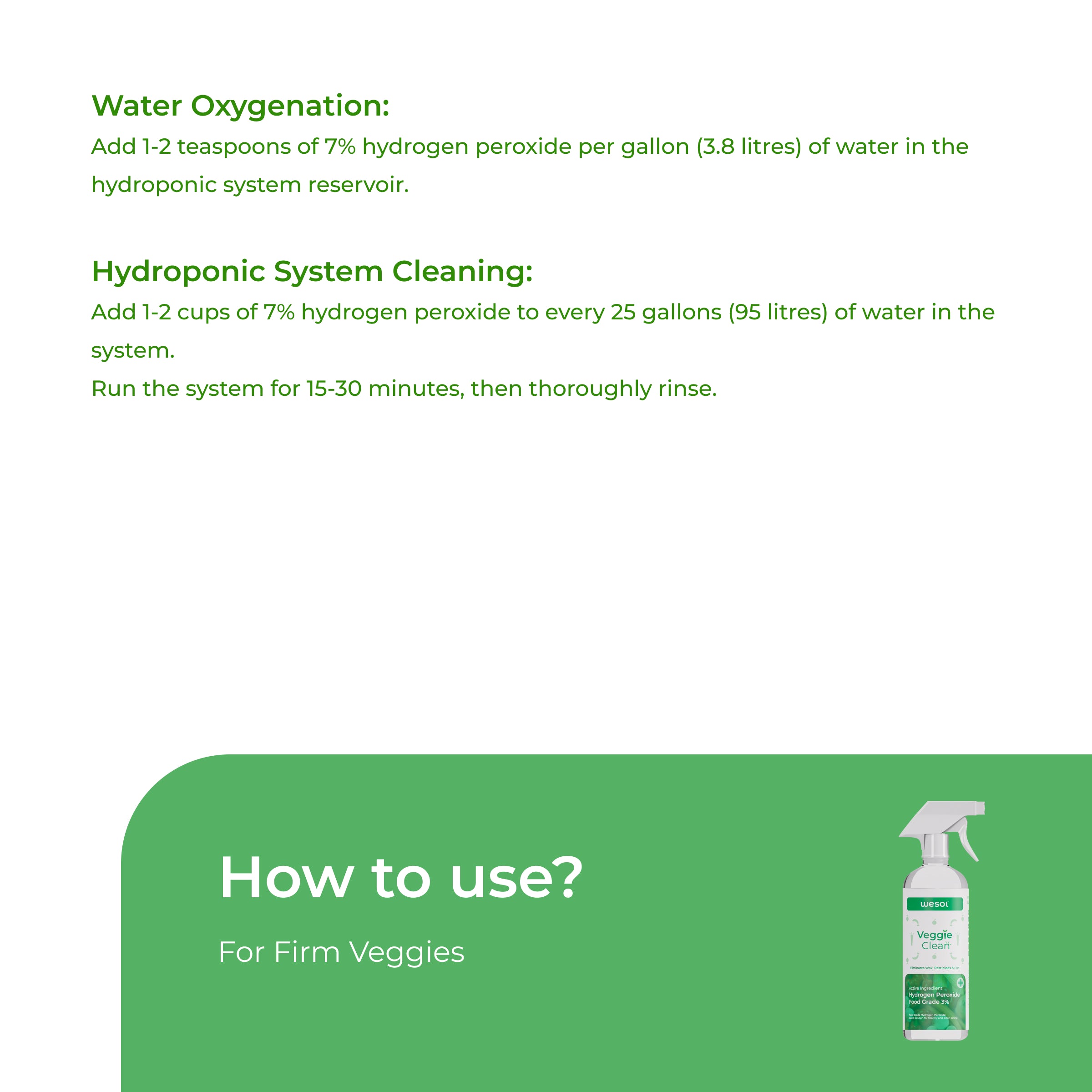 Wesol Vegetable Wash Liquid Hydrogen Peroxide 3% w/w Food Grade 500 ml Multi-Use Disinfectant | Kills 99.9% Germs & Viruses | Best For Cleaning, General Disinfection