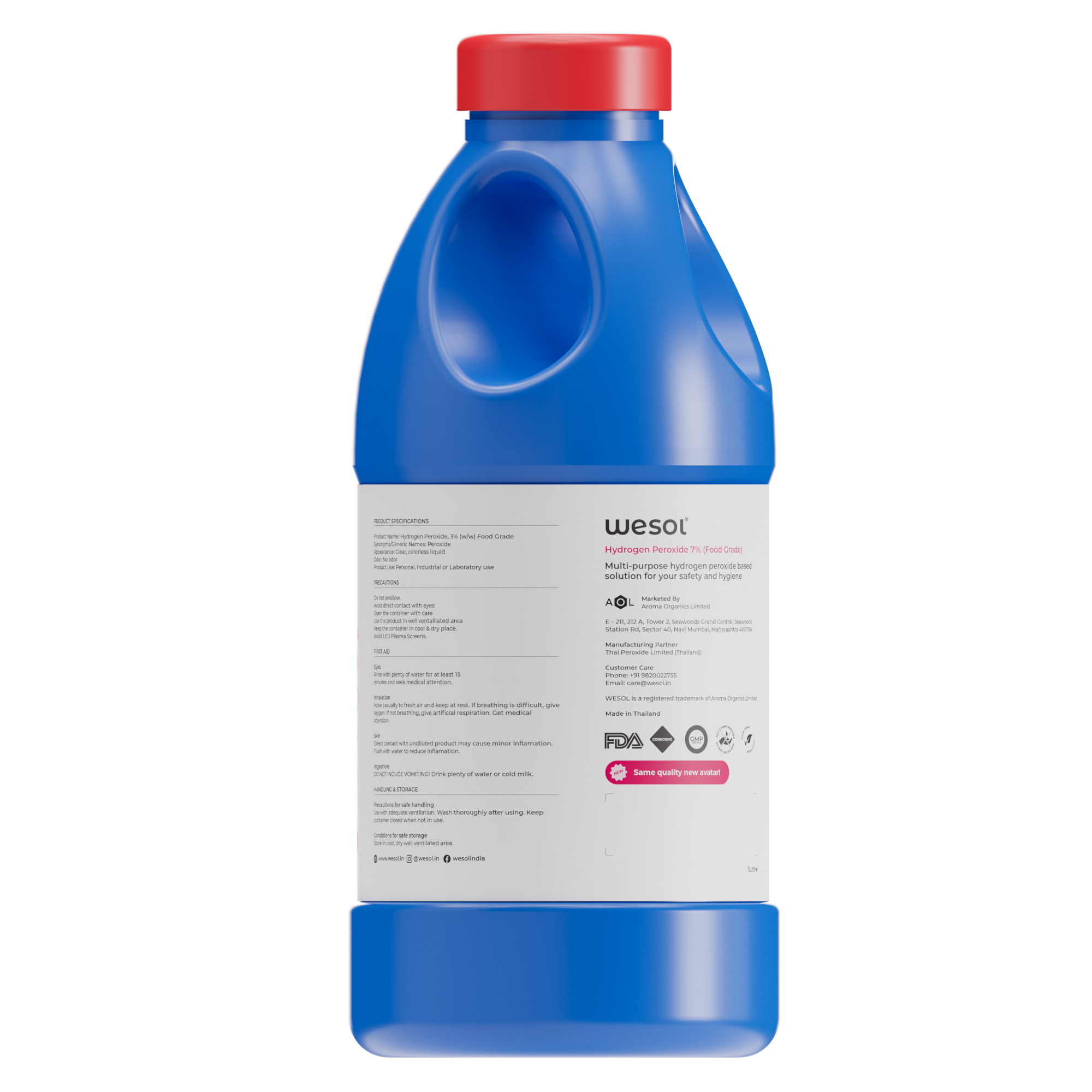 Wesol Hydrogen Peroxide 7.6% w/w Food Grade Multipurpose Disinfectant Solution - 1 Litre Pack | Best For Cleaning, disinfection. sterilization | Farming, Gardening, Hydroponics, Food production