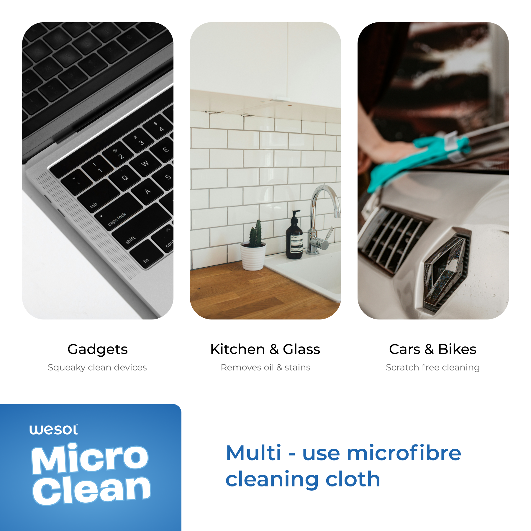 WESOL 330 GSM Mutlipurpose Microfiber Cleaning Cloth for Home and Kitchen (20Cm x 20Cm) (Pack of 5)