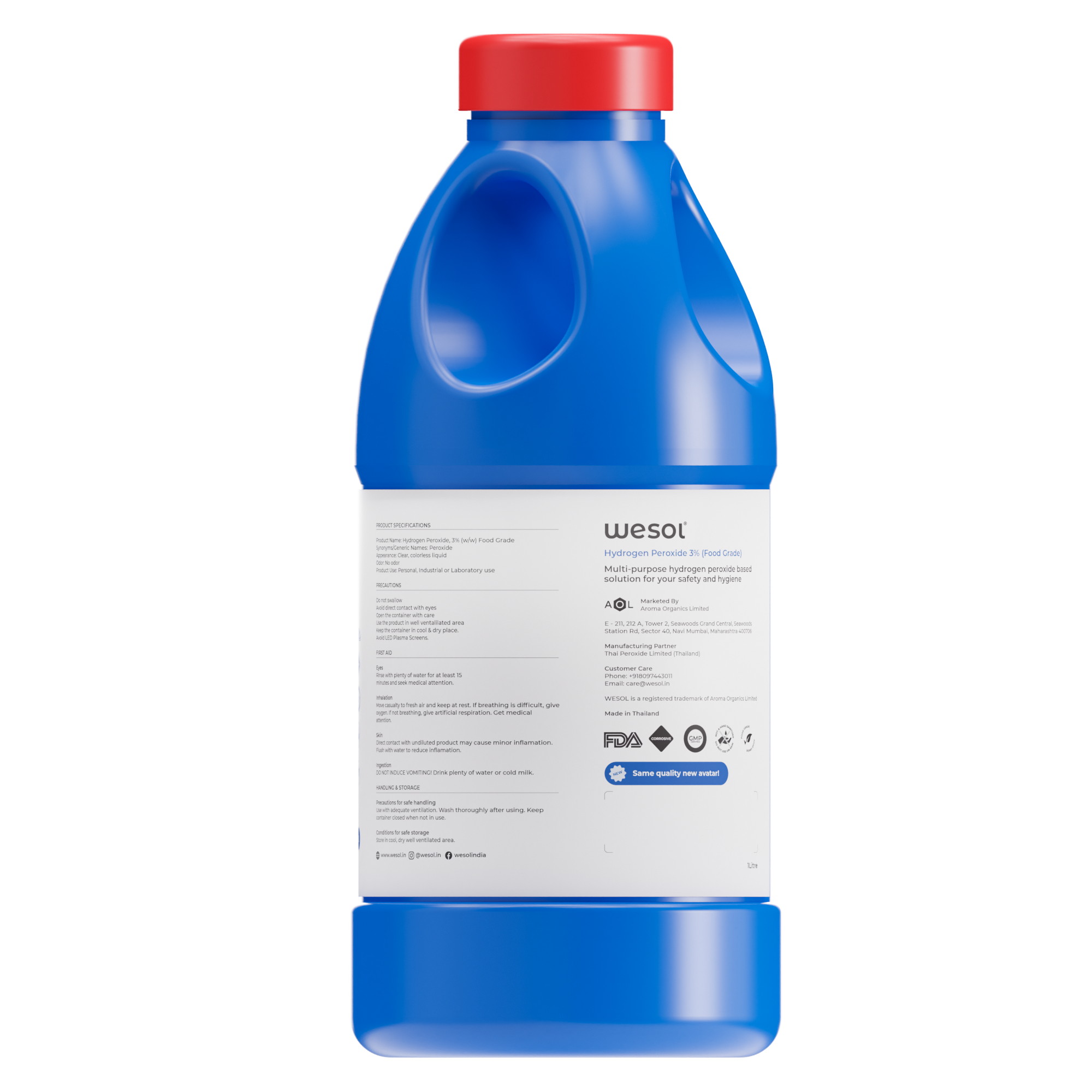 Wesol Hydrogen Peroxide 3% Food Grade | Multi-Use Disinfectant | Kills 99.9% Germs & Viruses | 1 Litre Pack - Best For Cleaning, General disinfection, Hydroponics, Food production units.