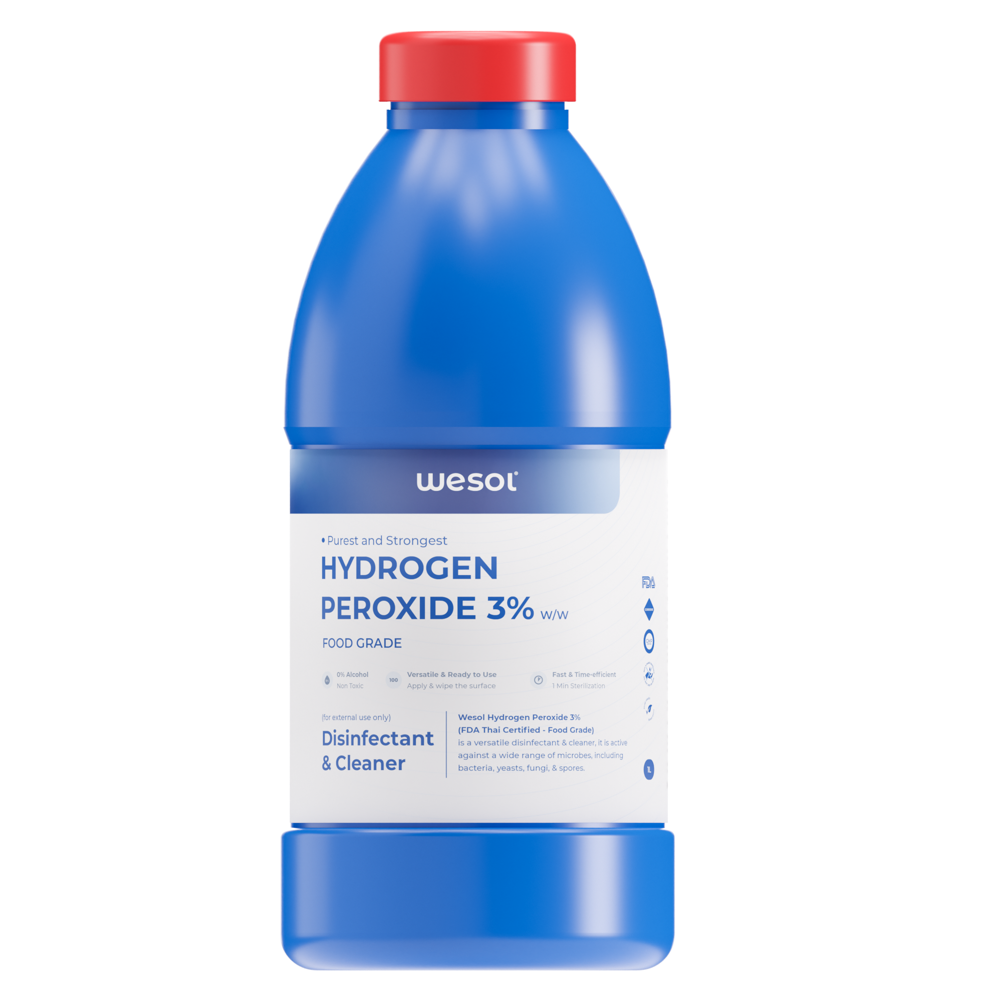 Wesol Hydrogen Peroxide 3% Food Grade Multi-Use Disinfectant |Kills 99.9% Germs & Viruses | 1 Litre (Pack of 2)-Best For Cleaning, General disinfection, deodorising, Hydroponics, Food production unit