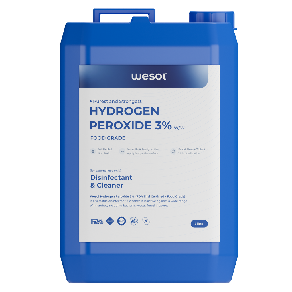 Wesol Hydrogen Peroxide 3% Food Grade | Multi-Use Disinfectant | Kills 99.9% Germs & Viruses | 5 Litre Pack - Best For Cleaning, General disinfection, deodorising, Hydroponics, Food production