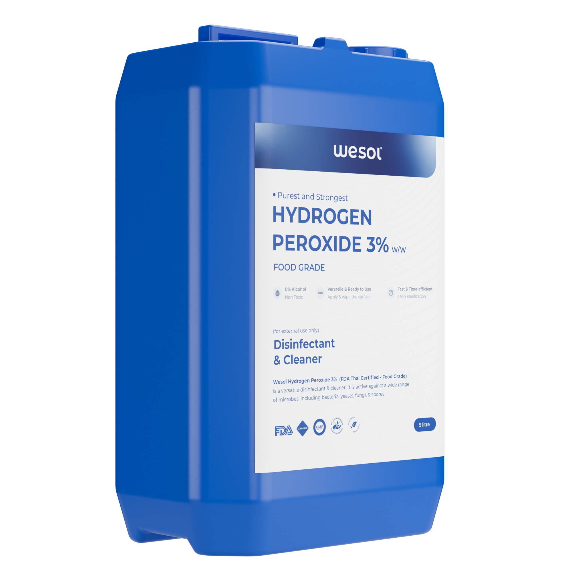 Wesol Hydrogen Peroxide 3% Food Grade | Multi-Use Disinfectant | Kills 99.9% Germs & Viruses | 5 Litre Pack - Best For Cleaning, General disinfection, deodorising, Hydroponics, Food production